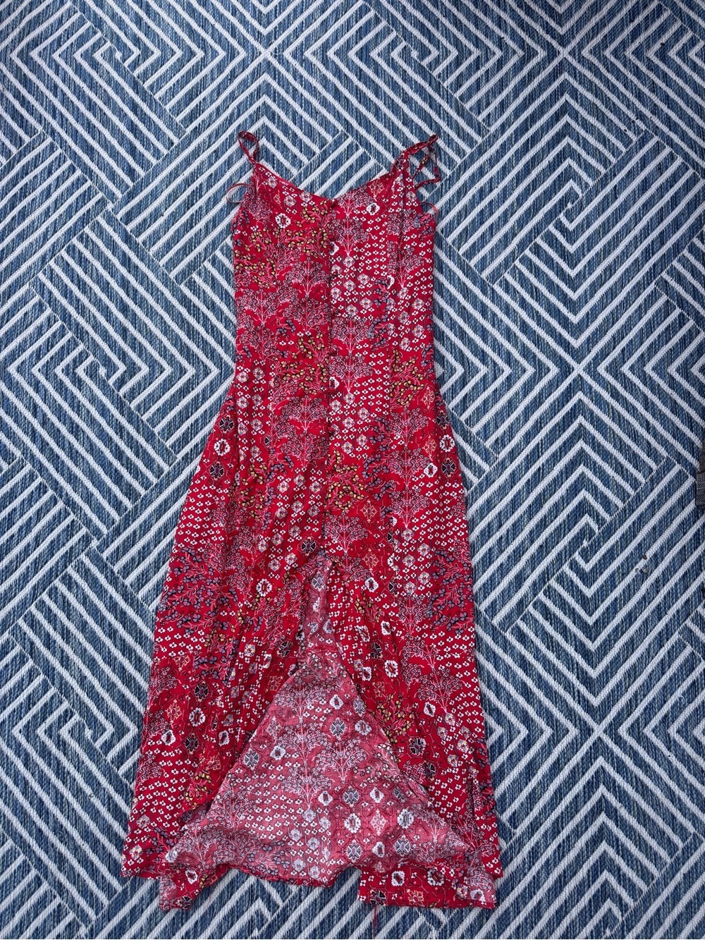 Red Floral Midi Slip Dress